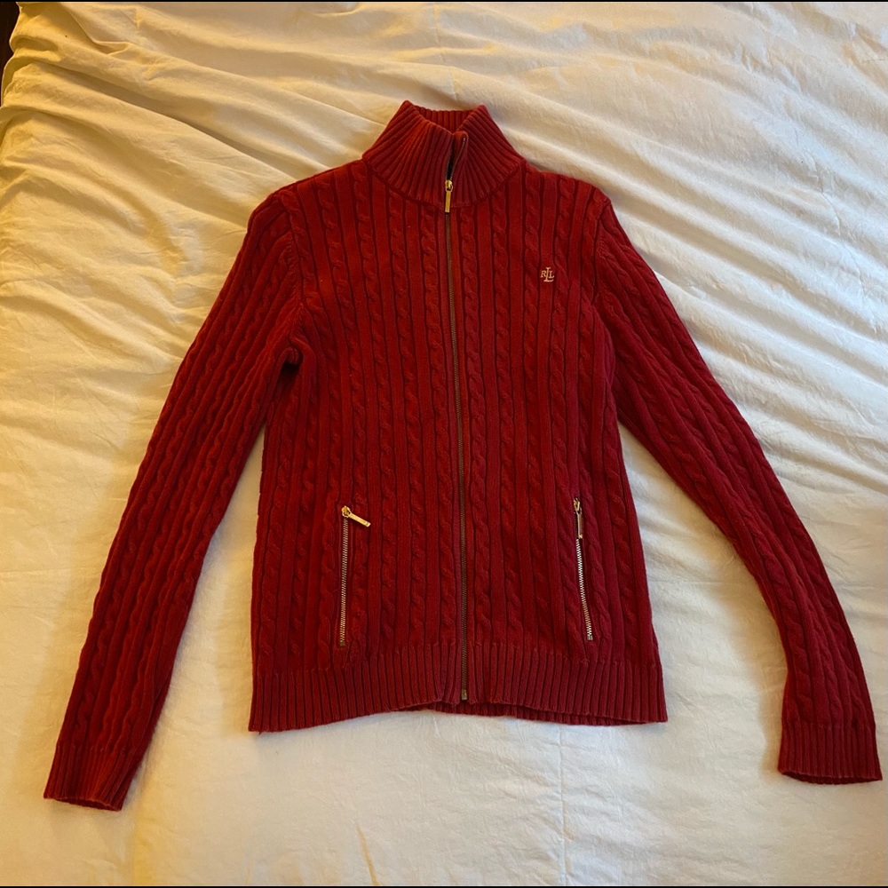 Womens Ralph Lauren Cable-Knit Zipper Cardigan